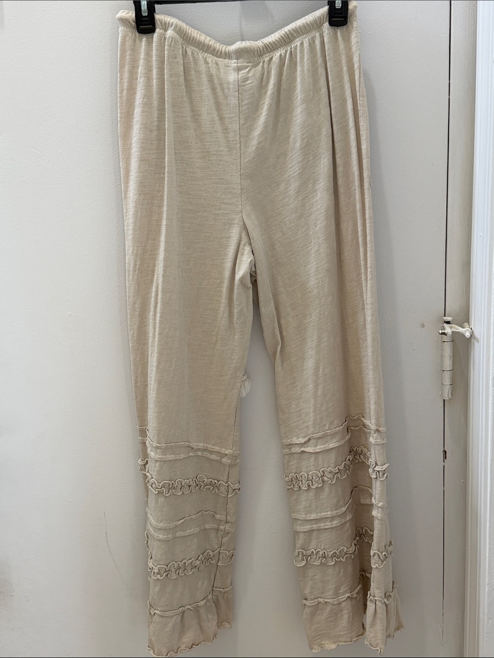 Shein Boho Ruffle Cream Wide-Leg Pants - Picture 2 of 3